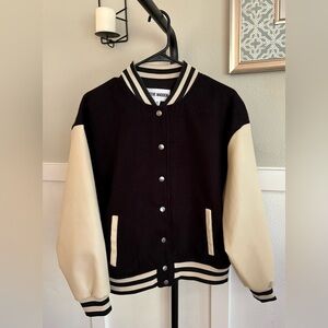 Steve Madden Black and Cream Varsity Jacket